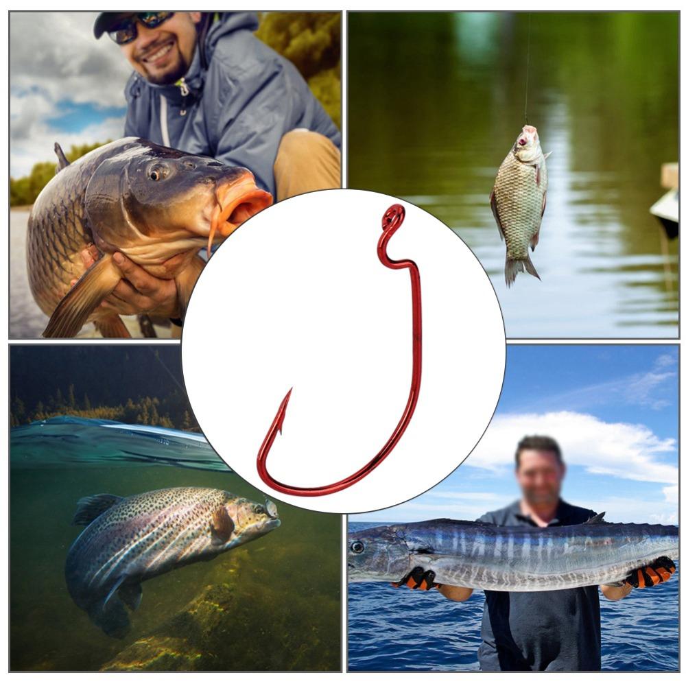 100PCS Red Worm Hooks High Carbon Steel Fishing Hooks Durable Bass Fishing Hooks  Bass Fishing