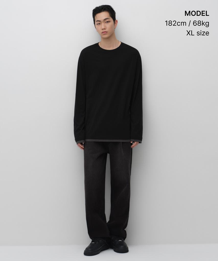 MUSINSA STANDARD Cr Layered Hem Long Sleeve T-Shirt [Black]