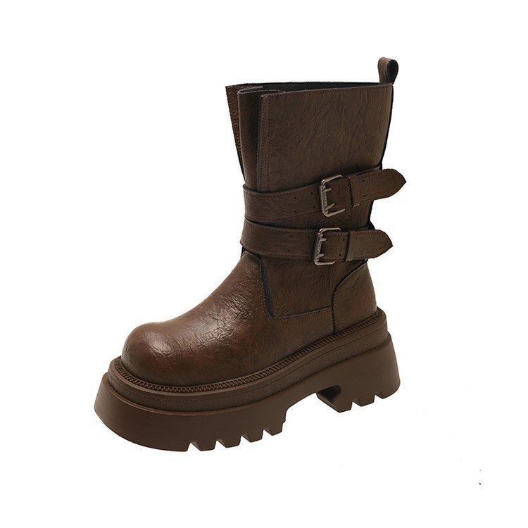 Height increase 7CM Martin boots women's autumn 2025 new small muffin thick-soled small short boots thin locomotive boots