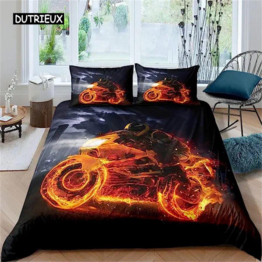 Motocross Bettbezug Jungen Motorradrennfahrer Bettdeckenbezug Extremsport Batik Bettbezug Dirtbike Kraftfahrzeuge Biker