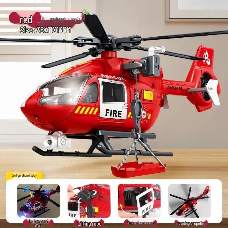 Children's Pull Back Police & Fire Rescue Helicopter Toy with Rotating Propeller - Simulation Model for Boys