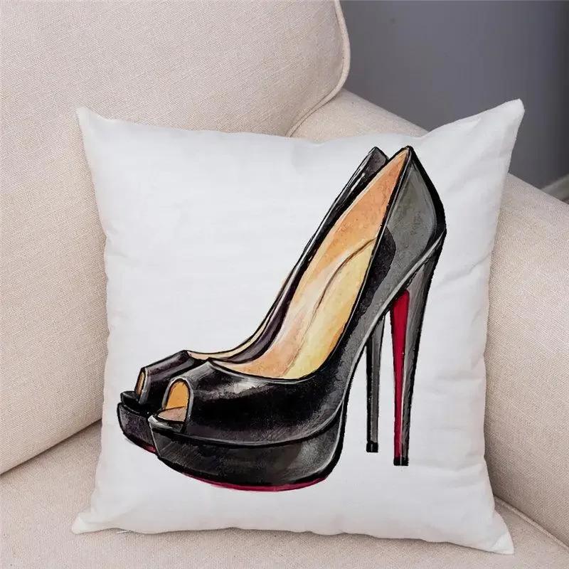 Women High Heels Printed Cushion Cover Bedroom Pillowcase Home Decor  Sofa