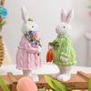 Easter Bunny Resin Figurines Knitted Texture Couple Rabbit Statues With Carrot & Bouquet Home Desktop Decorations Easter Gifts