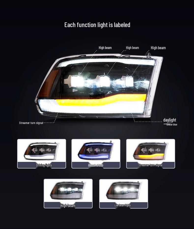 VLAND LED Headlight Assembly for Dodge Ram 1500/2500/3500 with Daytime Running Lights