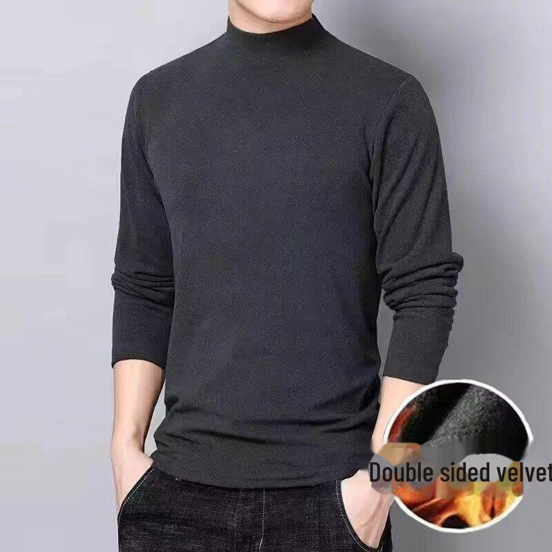 Pánské termotričko s dlouhým rukávem z německého sametu: Polovysoký límec, oboustranný samet, elastický, trendy podzimně-zimní oblečení.