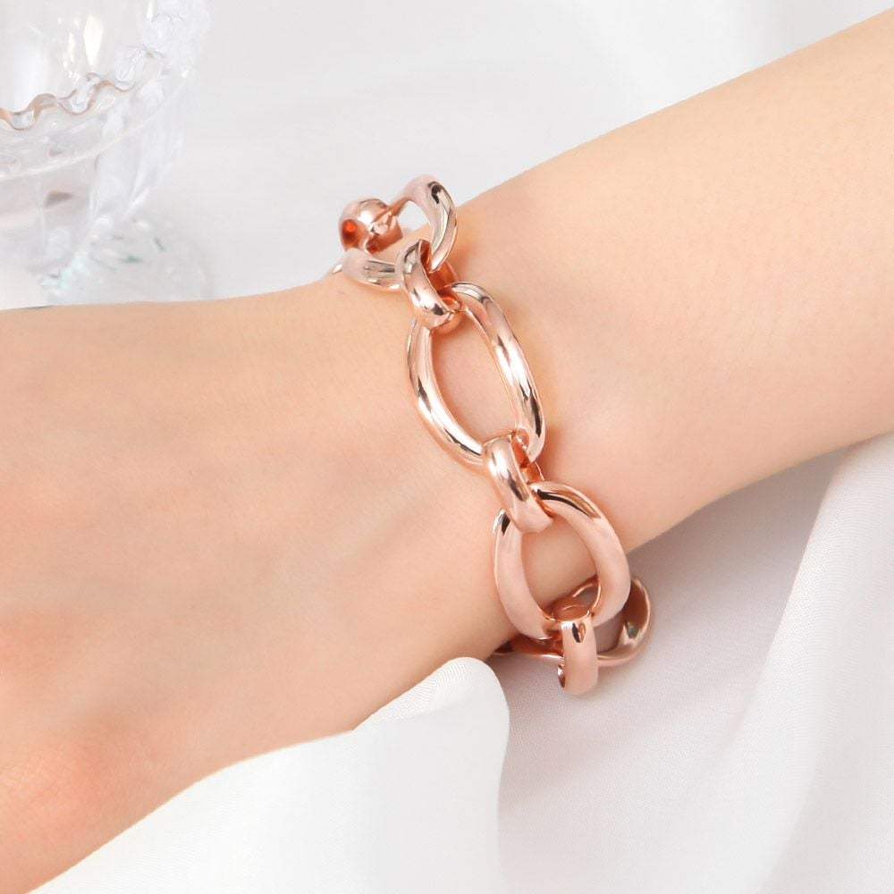 14K Gp Big Bold Ring Chain Rose Gold Fashion Bracelet Bangle Gift