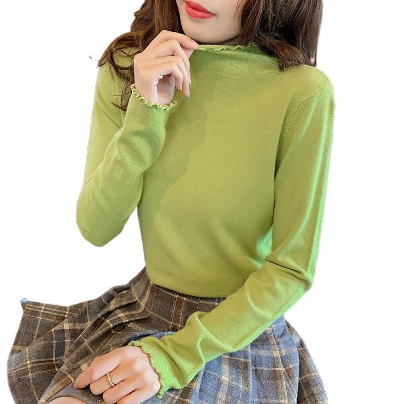 A Thin Velvet Semi-high-neck Base Layer with Black Fungus Trim for Women's Autumn and Winter Slimming, Paired with A Stylish Long-sleeved Top Inside