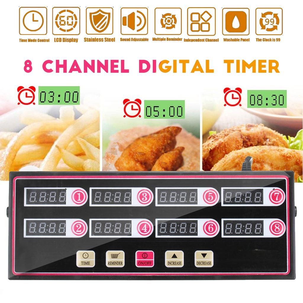 220V Shaking Reminder Commercial Restaurant 8 Independent Channel Kitchen Timer Digital Timer Cooking Timing LCD Display Clock