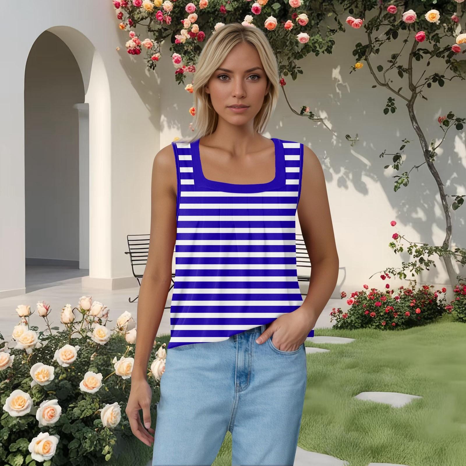 

Женская плиссированная футболка без рукавов с квадратным воротником и принтом XL фиолетовый