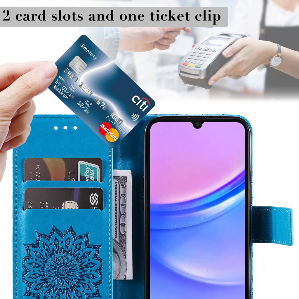 Für Samsung Galaxy A26 5G/A16 5G/A16 4G Handyhülle Sonnenblumen-geprägtes Leder-Brieftaschen-Ständer-Cover mit Riemen