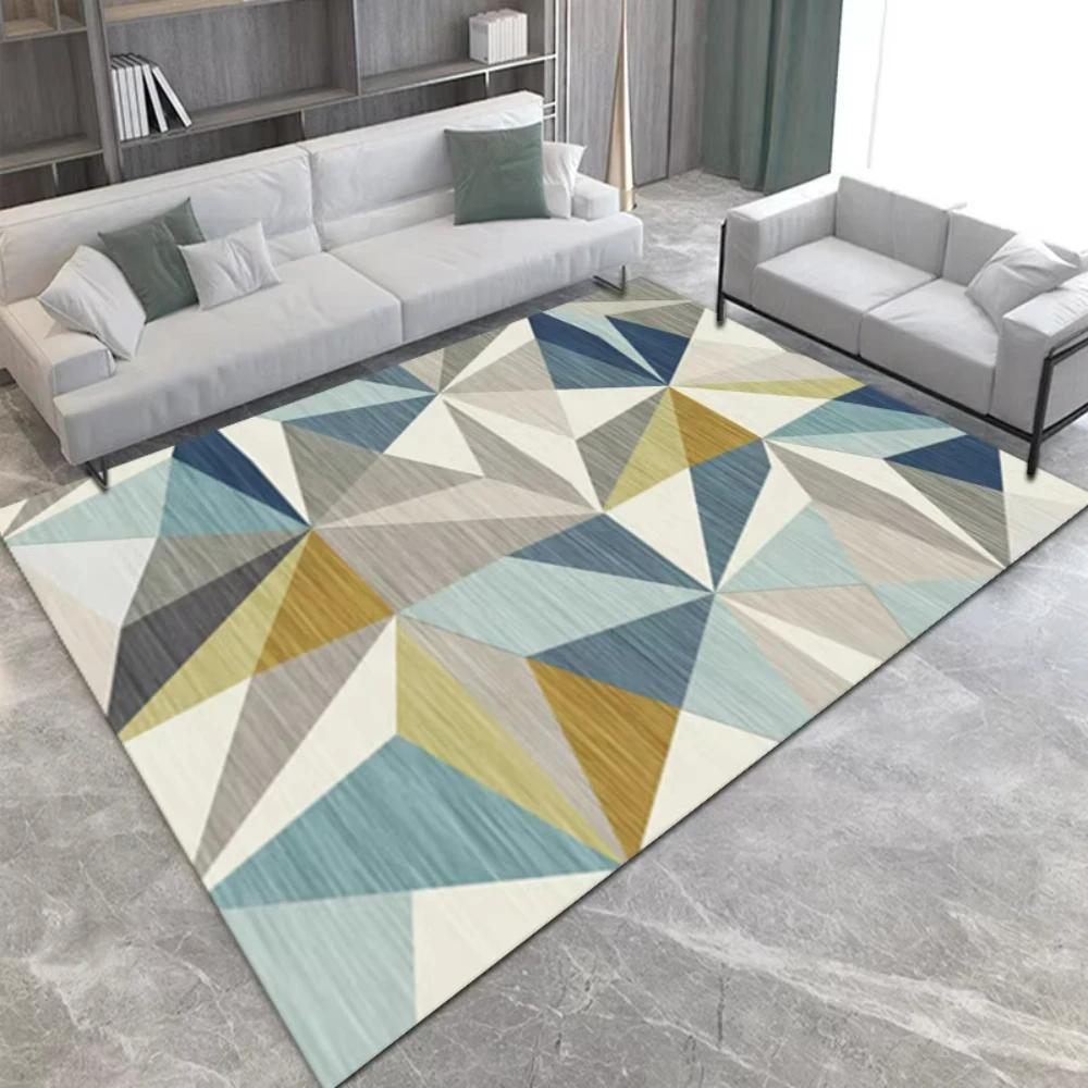 Luxury Geometric Printed Carpet for Living Room Decor Sofa Coffee Table Rugs Bedroom Lounge Kitchen Nonslip Floor Mat Doormat