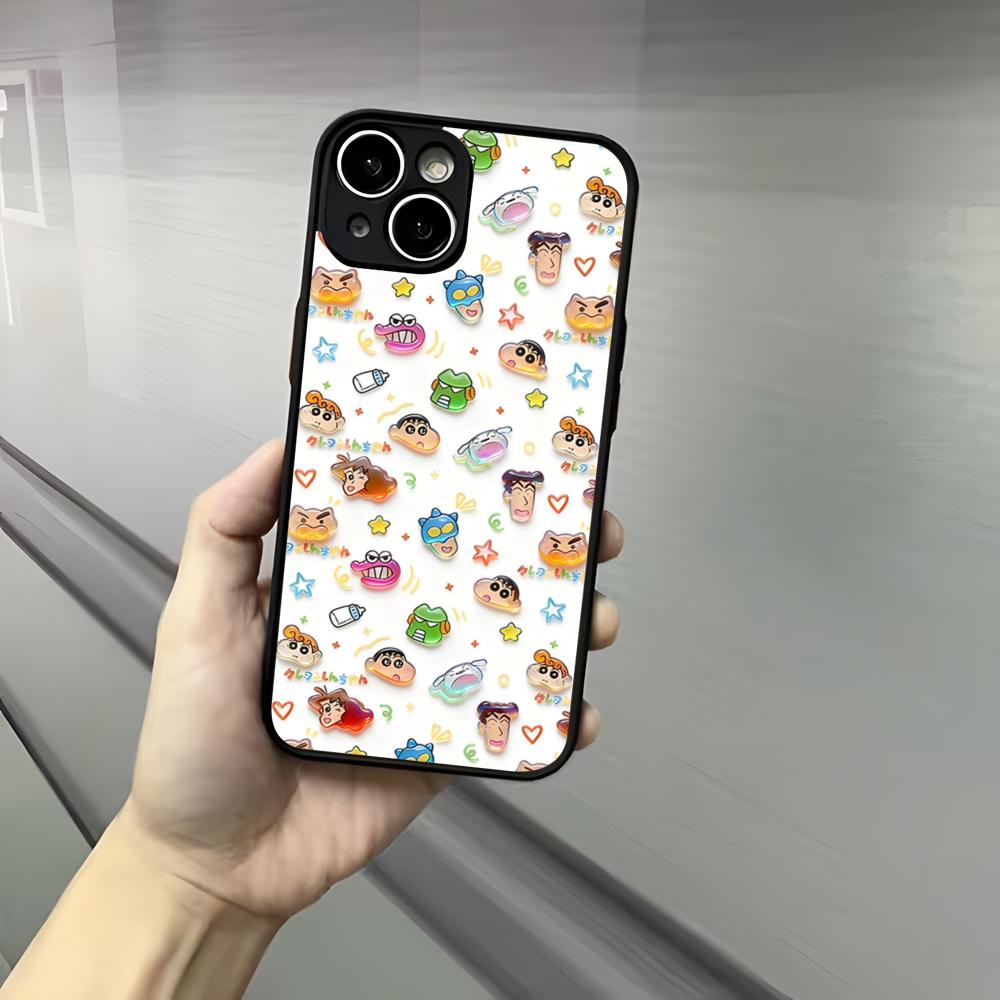 Cute C-Crayon S-Shinchan Clear Phone Case For Iphone 17 16 15 14 13 12 Pro Max Xr Air Plus Skin Feel Black Hard Shell Cover