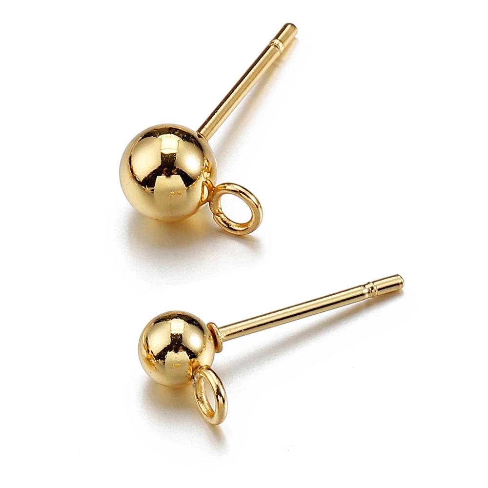 20pcs 100pcs Stainless Steel Round Ball Ear Post Studs Ear Backs with Open Rings Stud Earrings Base DIY Jewelry Making Wholesale