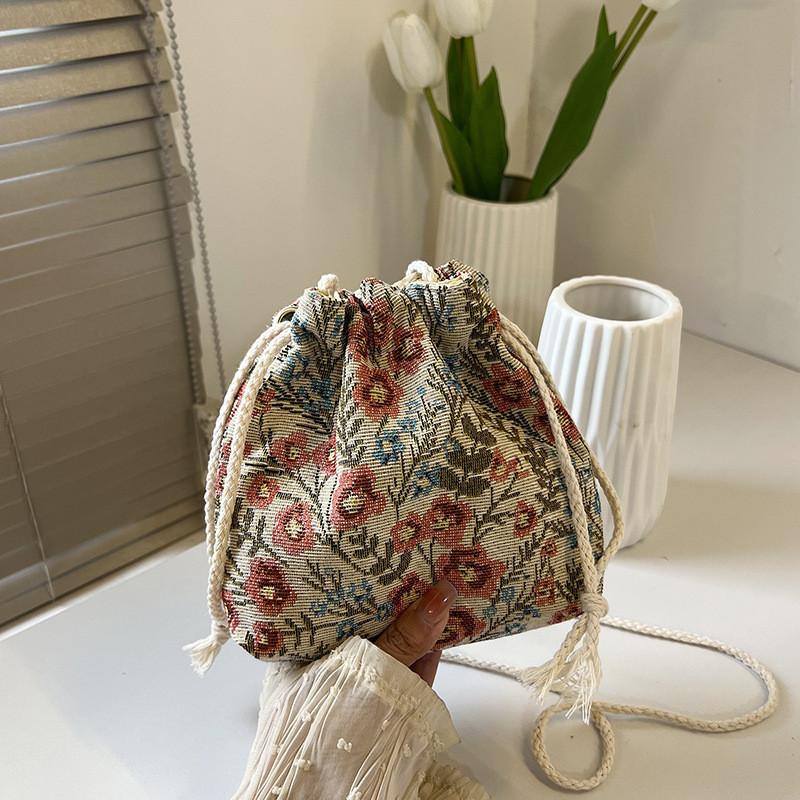 Fashionable Canvas Bucket Bag With Embroidered Flowers For Trendy Street Style Look