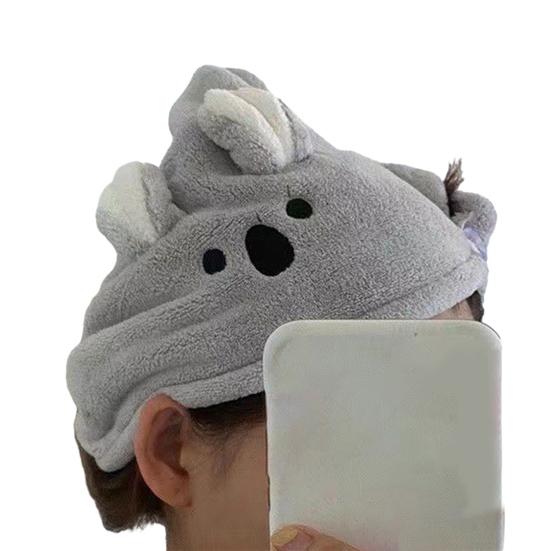 Mikrofaser Haarwickel Damen Koala Haartrockentuch mit Knopf Saugfähig Schnelltrocknend Haarhandtuch Turban Reduziert Frizz für Bad Dusche Spa