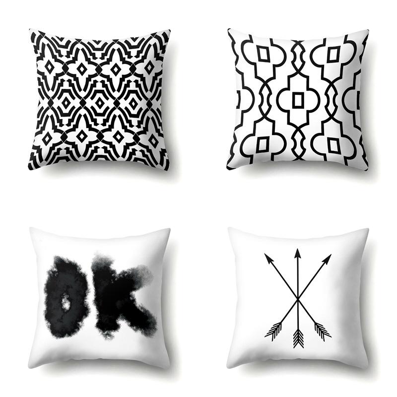 Polyester Pillow Case Car Decoration Home Printed Black and White Geometric Car Cushion Head Cushion Cover
