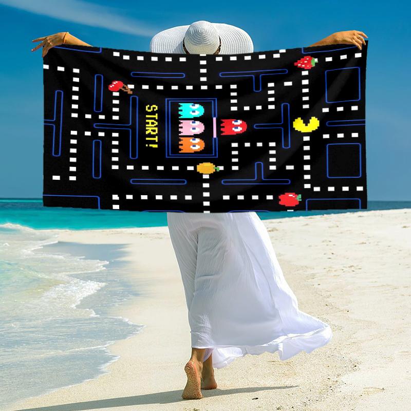 1Pc Pacman Classic Start Beach Towel Microfiber Beach Towel Thin Absorbent For Beach Swimming Yoga Bath Sports 091788