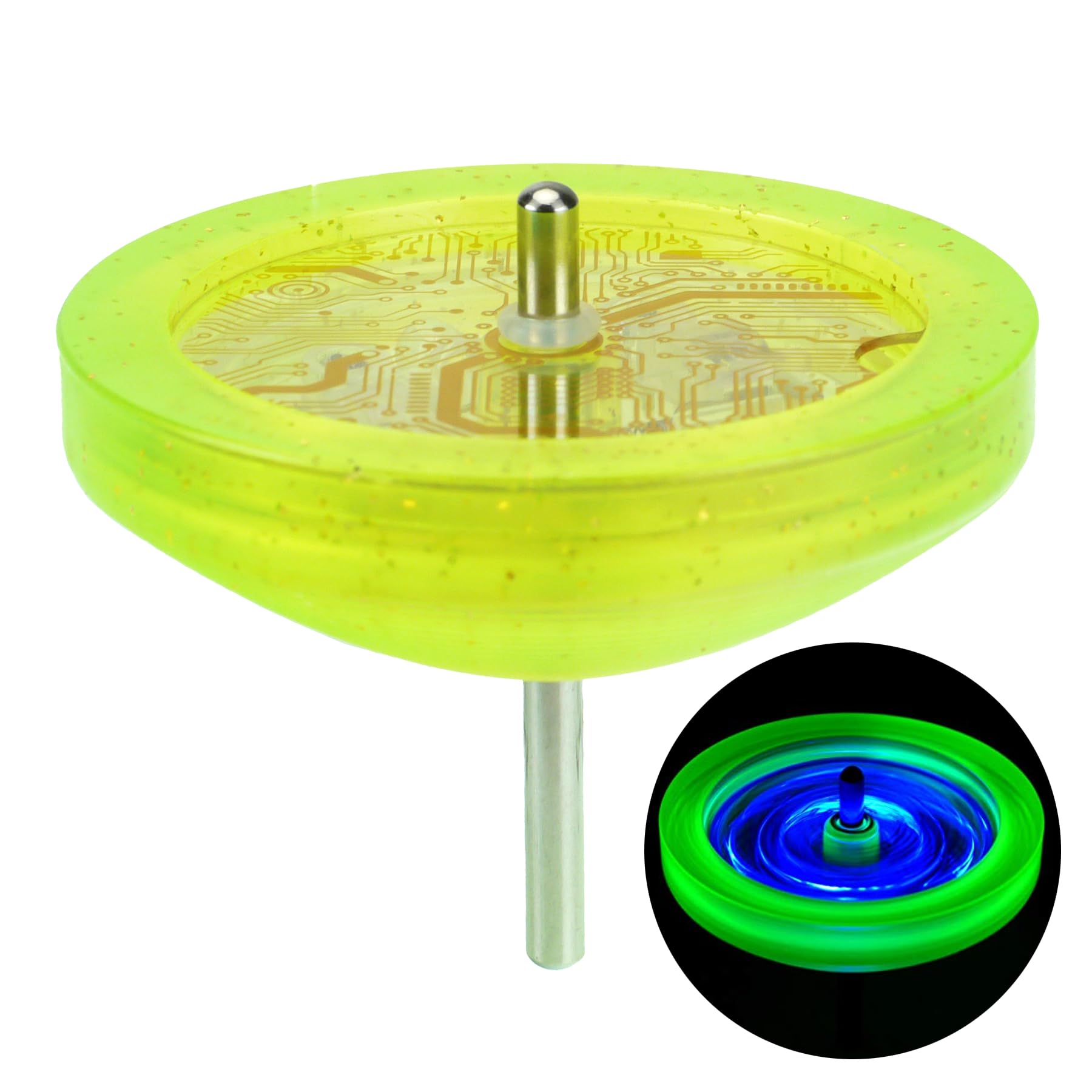 

Spin Gear World Championship Certified Throwing Top with 1 String Blue Light-Up Top, Skylark, LED, (Yellow Glitter, LED)