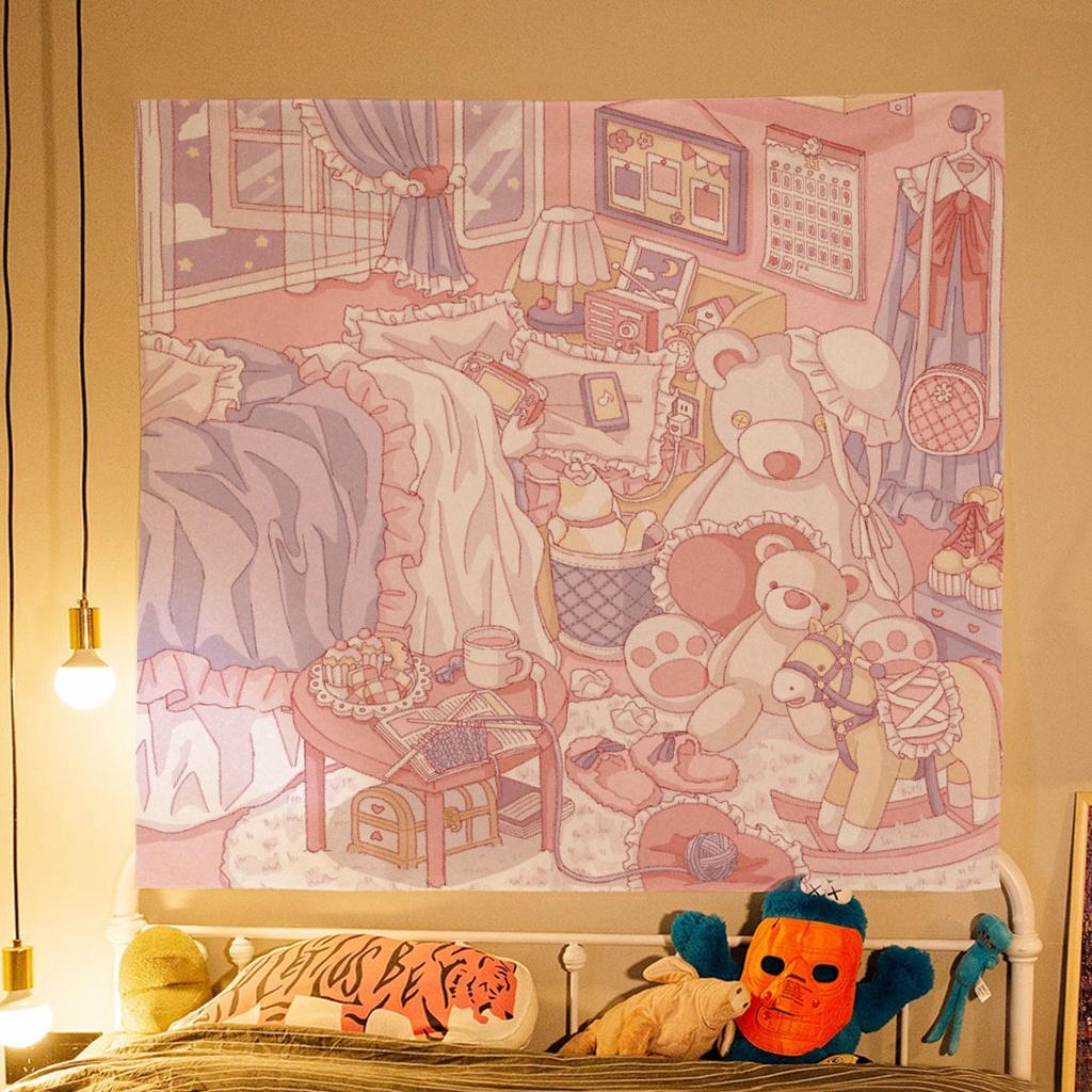 Pink Hanging Cloth Room Decoration  Wall  Student Dormitory Bedroom    Tapestry