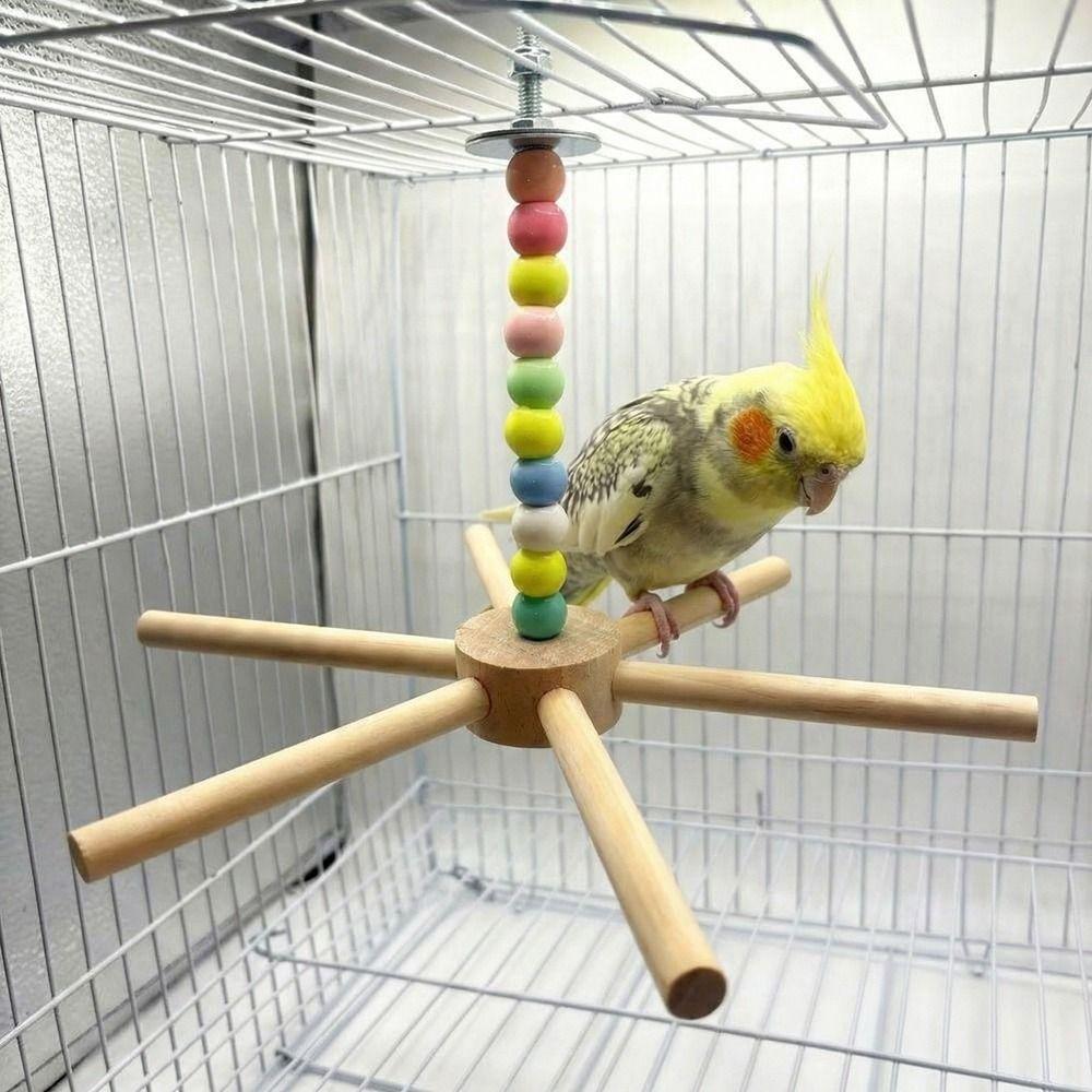 Large Size Rotating Bird Perch Toy Wood Hanging Bird Stand for Parrots Lovebirds