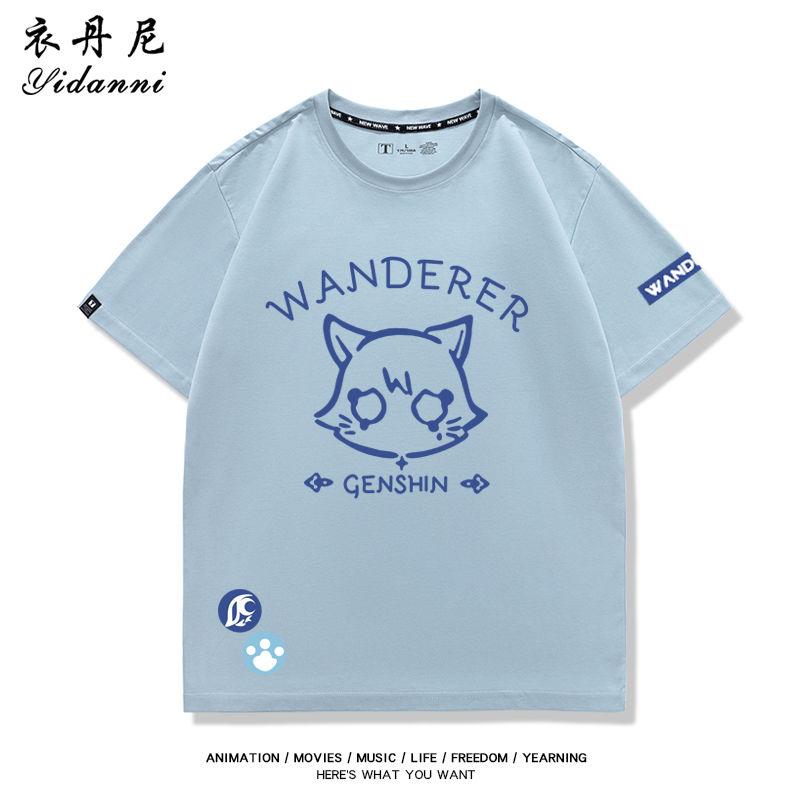 Spiel Genshin Impact Serie Wanderer Druck T-Shirt Kurzarm Sommer T-Shirt Unisex Kleidung Damenbekleidung Mode Lässige Oberteile