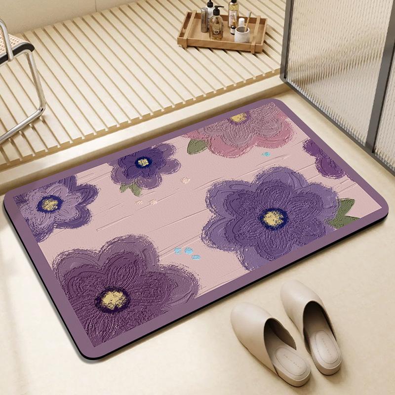 

Fresh Flower Bathroom Moisture-wicking Slip-resistant Soft Diatom Mud Mat Washroom Door Quick Drying Mat Washroom Bathroom Mat 40 * 60CM