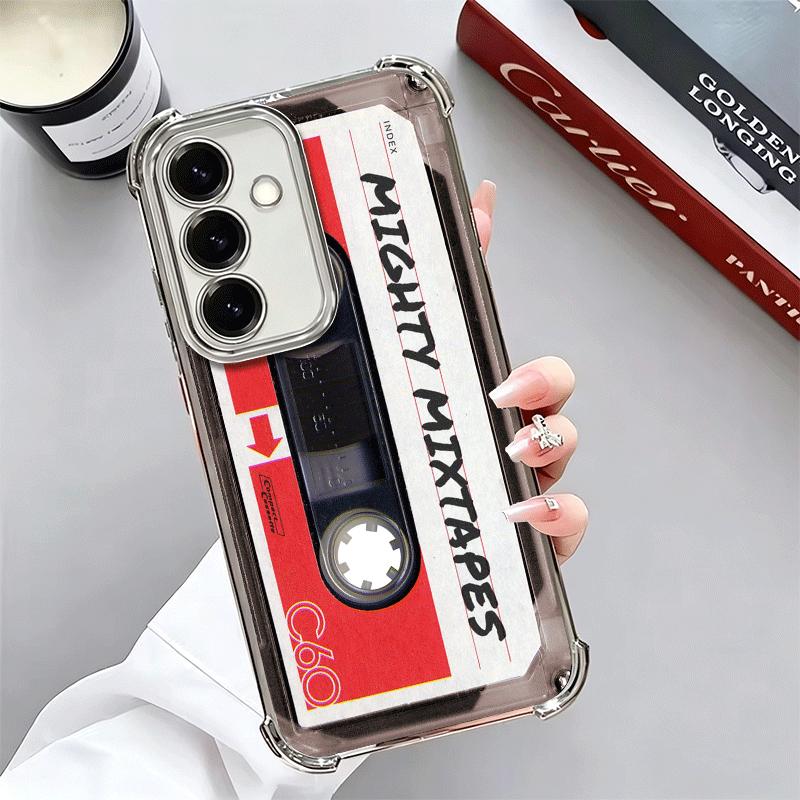 Vintage 90S Cassette Tape Pattern Plating Phone Case For Samsung A17 A07 A37 A57 A16 A56 A15 A55 A14 A54 A13 A53 A26 A36 A25 A35