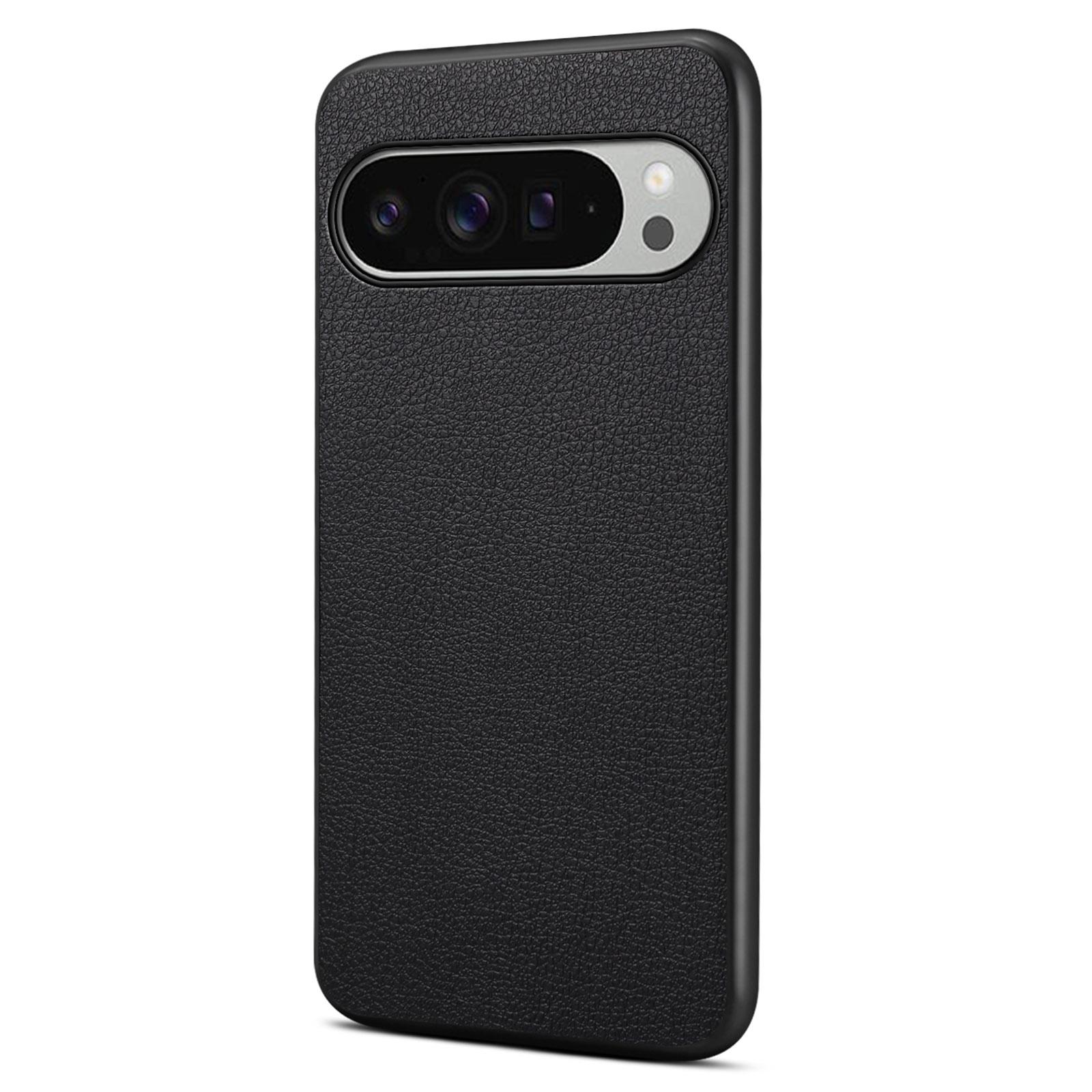 

For Google Pixel 10 Pro XL Case Calf Texture Leather+PC+TPU Phone Cover Black