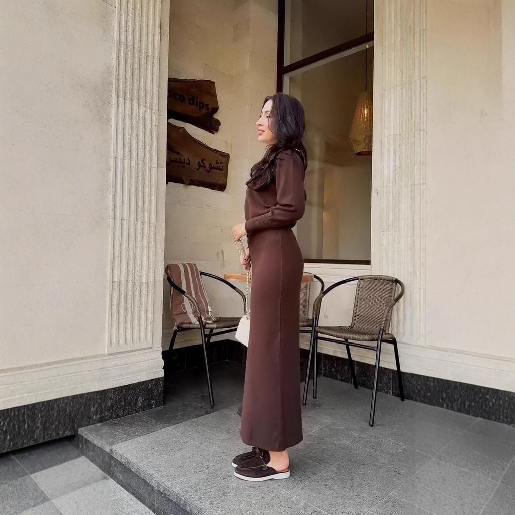  Cross-border European and American Autumn New Cardigan Temperament Long-sleeved Zipper Waist Knitted Hip Skirt Women's Clothing