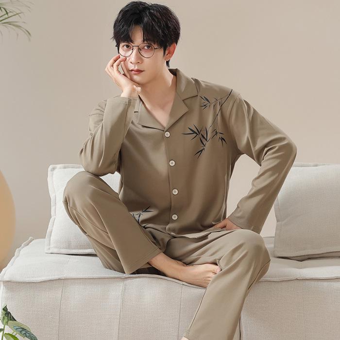 

Мужской весенне-осенний вязаный хлопковый кардиган с лацканами и комплект домашней одежды с длинным рукавом L