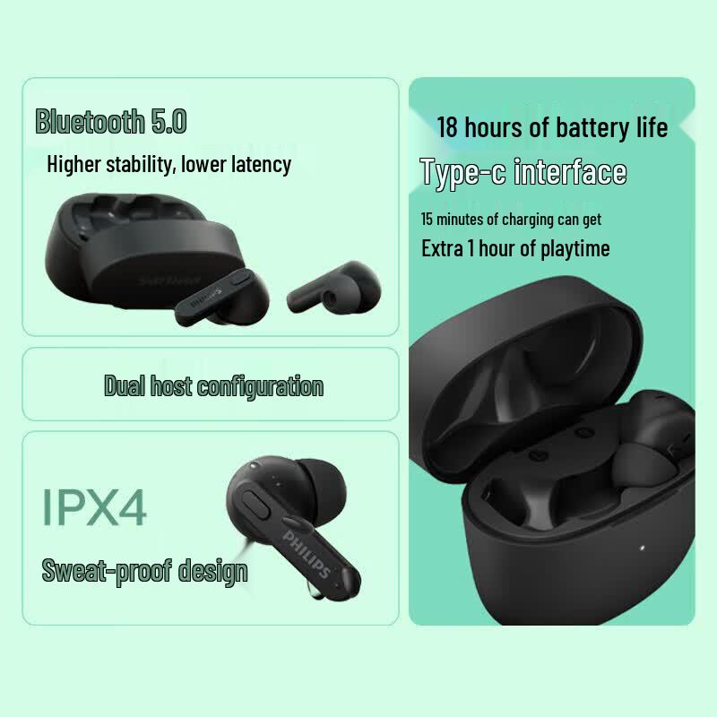 Philips TAT2206 True Wireless Noise-Cancelling Bluetooth Earbuds