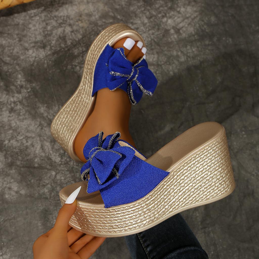 Women Wedges Slippers 2025 New Summer Beach Platform Sandals Fashion Bow Slippers Women High Heel Slippers Slides Women