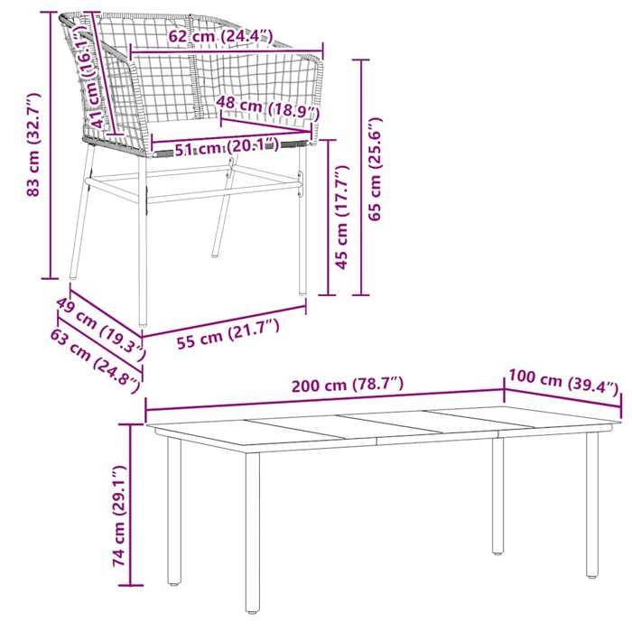 VidaXL Ensemble à manger jardin coussins 7pcs marron poly rotin verre, ensemble de salle à manger d'extérieur 3334609