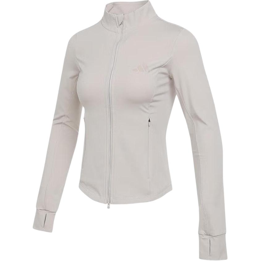 Adidas Slim Knit Stand Collar Zip Up Logo Sports Jacket Women Gray KF2665 XS