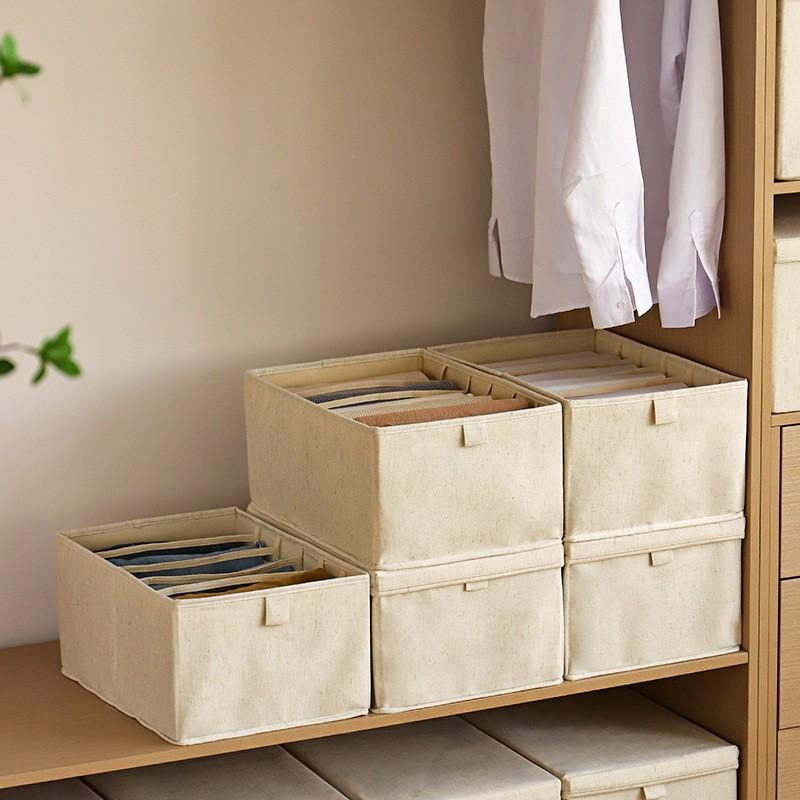 Foldable Cotton Linen Drawer Organizer Box With Dividers Clothes Pants Storage In Bedroom Closet
