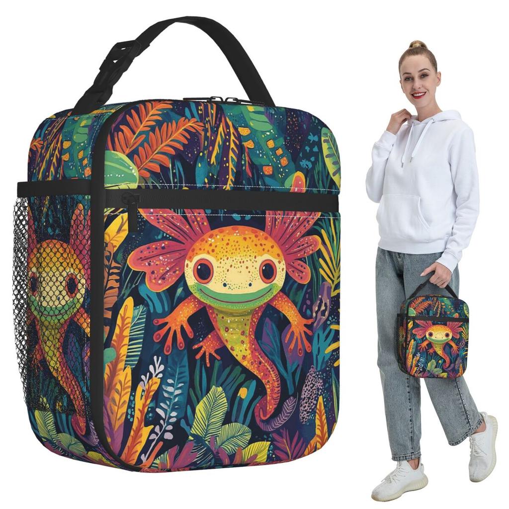 Cartoon Axolotl In Coral Reef Insulated Lunch Bag for Kids School Cooler Thermal Food Box Tote Portable Lunch Boxes Container