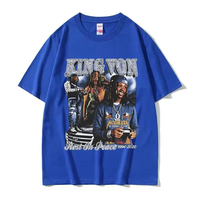 Men's Hip Hop Vintage Short Sleeve T-shirts Rapper K-King Von Graphic T Shirt Unisex Fashion Oversized Cotton T-shirt Streetwear