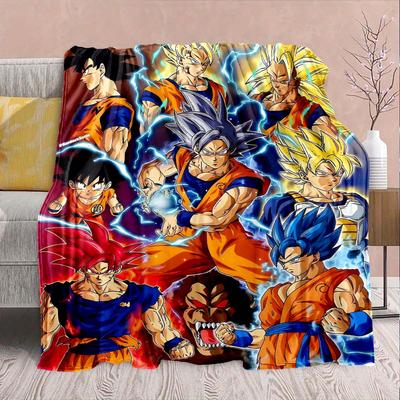 Koc flanelowy z motywem anime Dragon Ball – miękki i ciepły, idealny na sofę, do spania na kempingu, w podróży, do biura, do domu i na imprezę – QJY