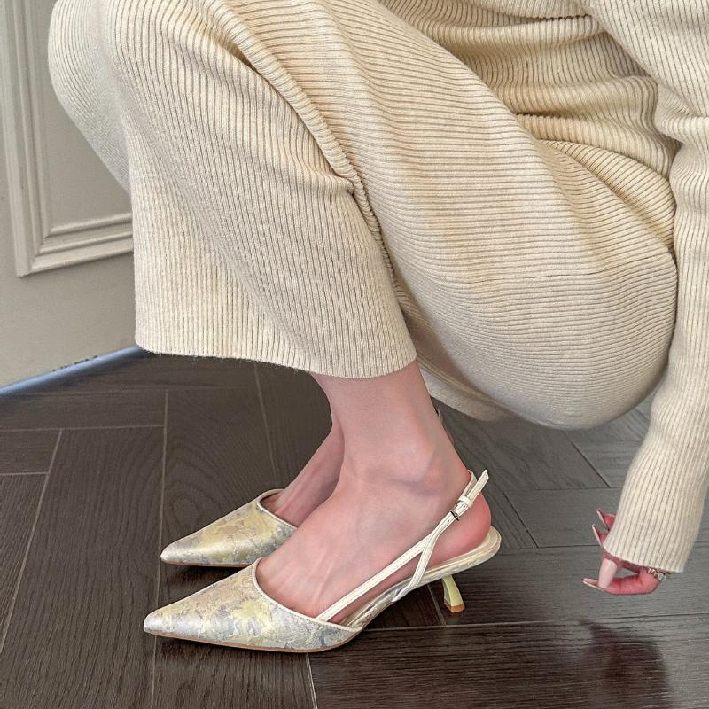 Shoes for Women 2024 New Pointed Toe Women's Slingback Sandals Simple and Elegant Dress Shoes Heels Women Zapatillas Mujer