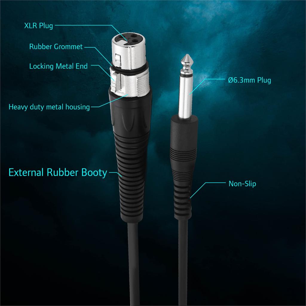 CAROL XLR Female to 6.3mm (14") Microphone Cable, 16.5ft (4.5m), Black, 3-Piece Integrated Design, Compatible with XLR Preamps and Audio Accessories