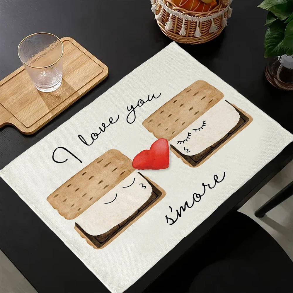 4PC Love You Smore Placemats Kids Wild Mushrooms Table Place Mats for Boys Girls Teens Kawaii Fungus Placemat 30x45cm-4PC