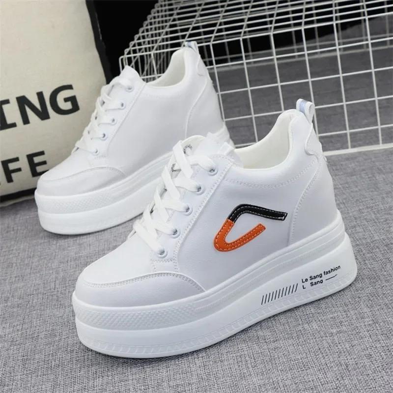 Fashion New autumn and winter fashion casual shoes women's high heels 10 cm thick base sneakers black white 34-39 platform boots