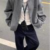 2025 Gray Embroidered Knit Cardigan Coat for Women - Autumn/Winter Loose, Thick, Relaxed Style