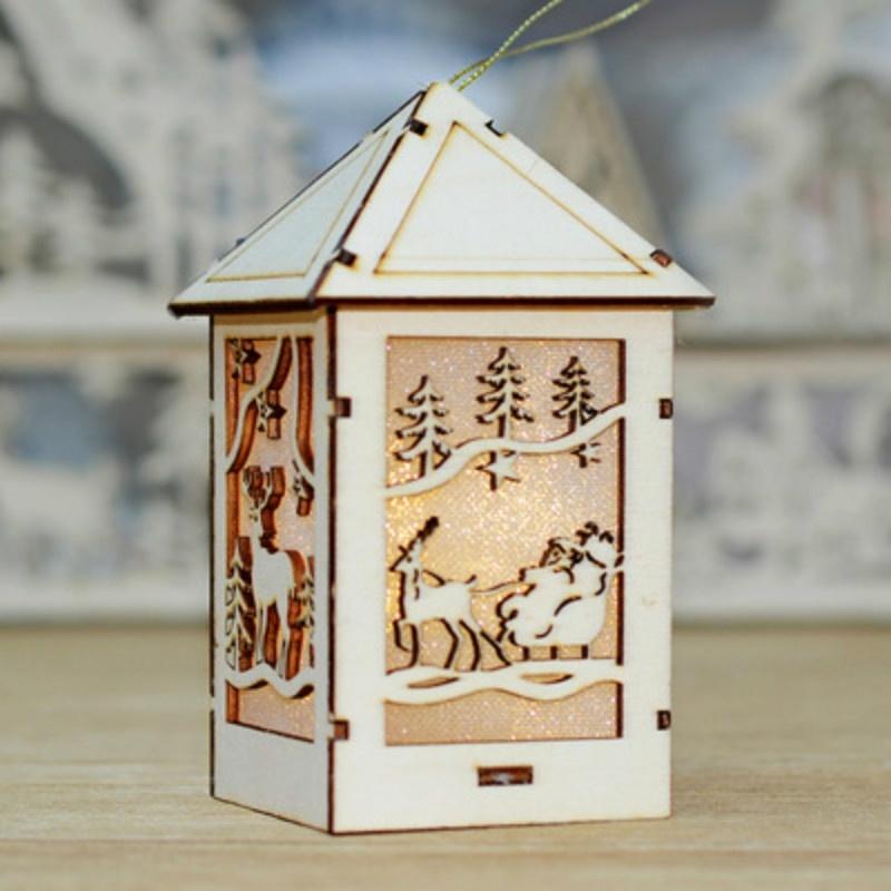 Μικρό Ξύλινο Σπιτάκι Επιτραπέζιο Φωτιστικό Χριστουγεννιάτικο Δέντρο Κρεμαστά Στολίδια Διακόσμηση Εορταστικού Πάρτι Χριστουγεννιάτικα Κρεμαστά Στολίδια Φως LED