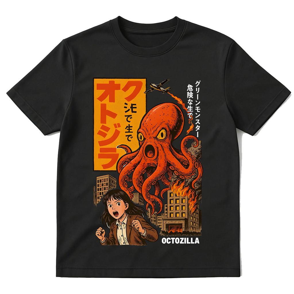 Octozilla Dotonbori Drunken Octopus Funny Horror T Shirts Men's Women Cotton Short Sleeve T-Shirts Streetwear