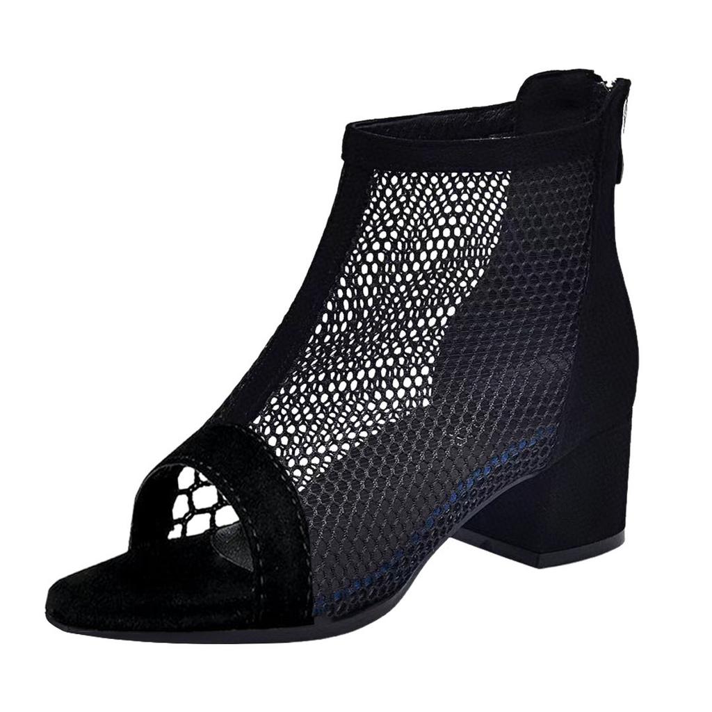 Open Toe Wedge Sandals Ladies Light Casual Shoes Women'S Black Fish Mouth Square Heel Mesh Slave Sandalias De Mujer Verano 2026