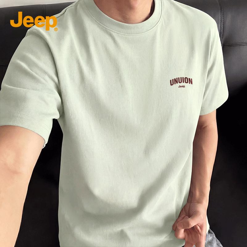 JEEP Men s 2026 Summer Heavyweight Pure Cotton Round Neck Short Sleeve T-Shirt S