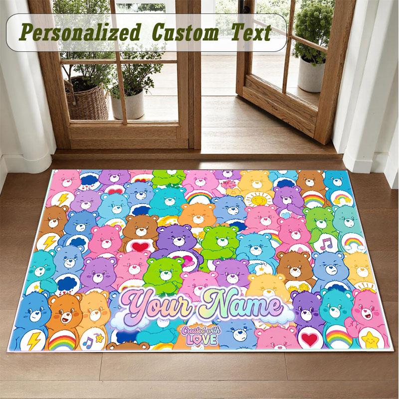 Crystal Velvet Square Rug Custom NameCare Bears Pattern Non Slip Home Floor Decor Rug