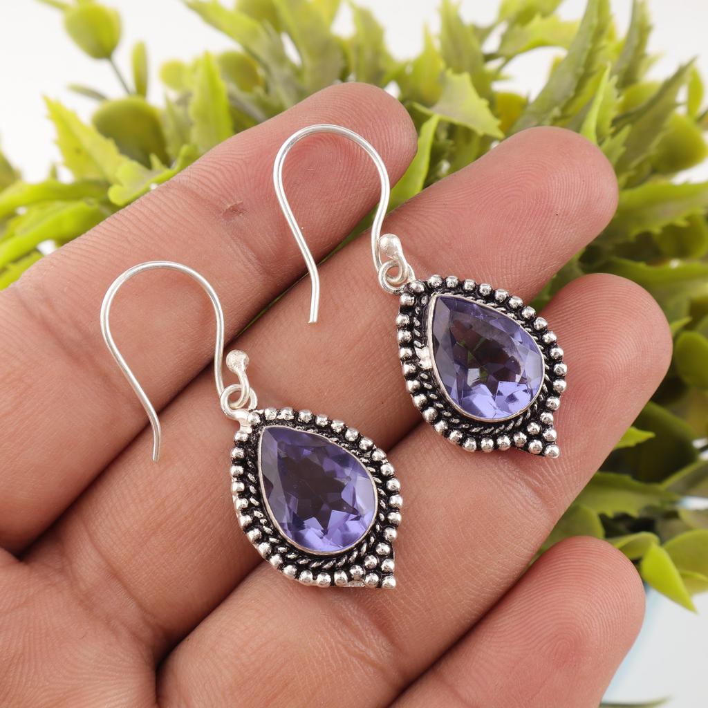 Iolite Earrings Gemstone Jewelry, 925 Solid Sterling Silver Earrings, Handmade Jewelry Birthstone Earrings , Gift For Love