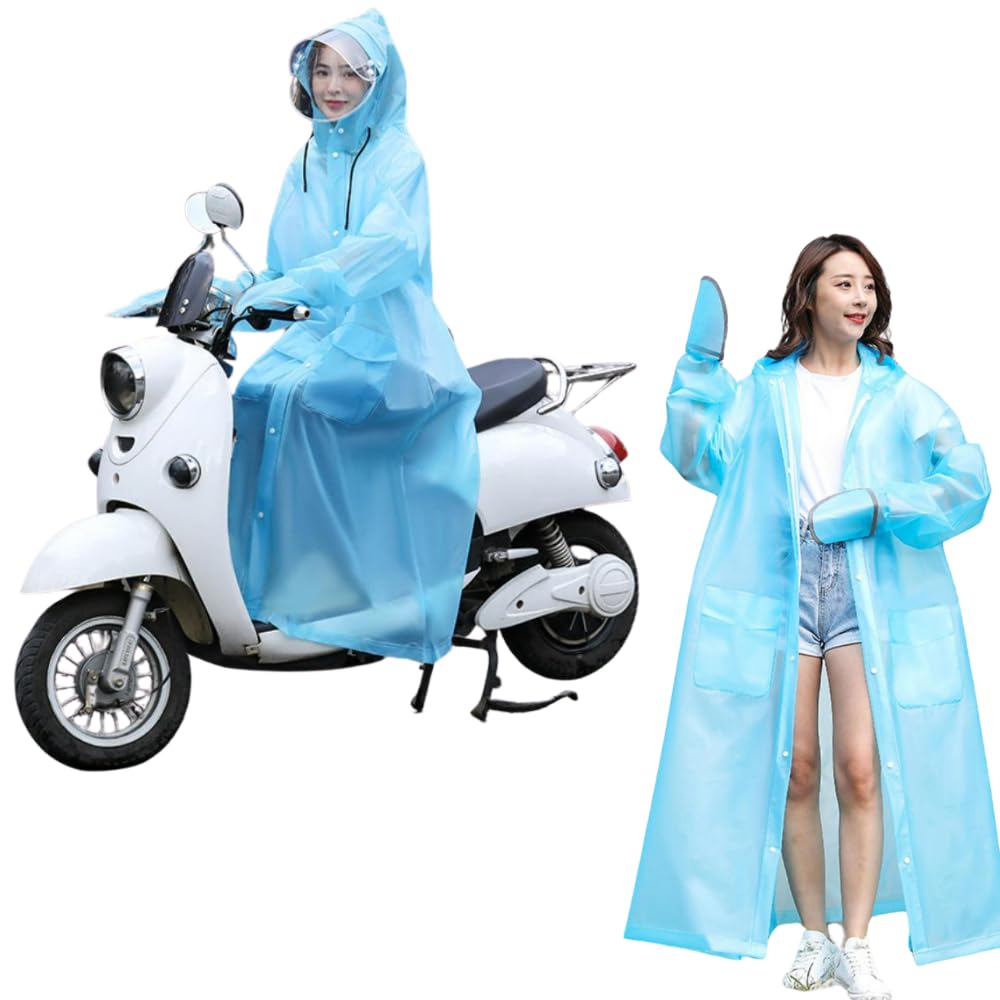 Bicycle Raincoat with Double Brim and Transparent Face Guard Keeps Your Face Comes with Storage Large Long Large Transparent Sun Guerrilla Heavy and